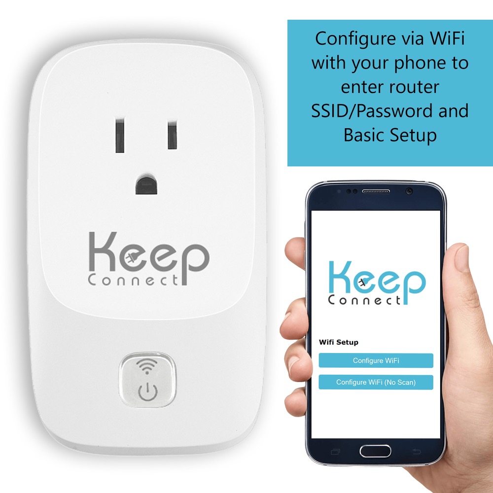 Keep Connect MAX router rebooter shown with a phone running the Wi-Fi setup