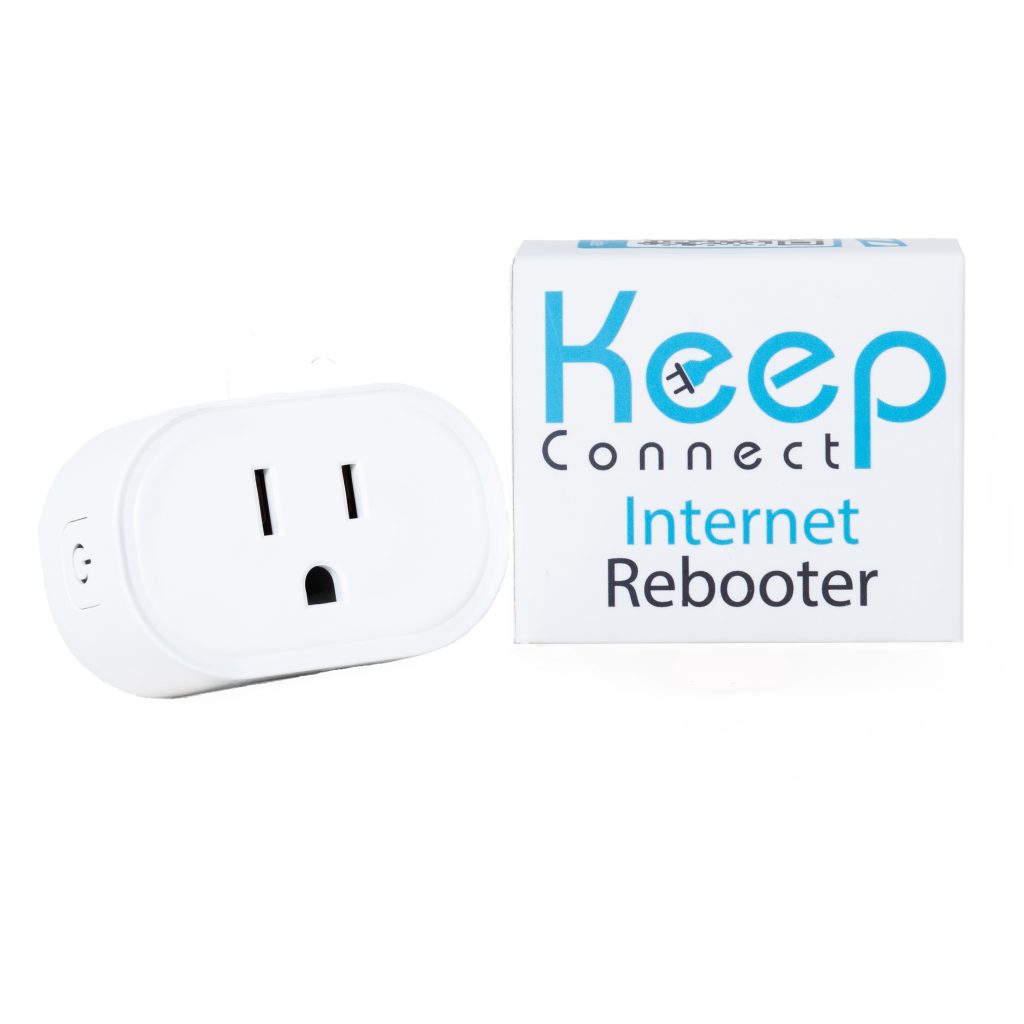 Keep Connect automatic router rebooter device next to its retail box